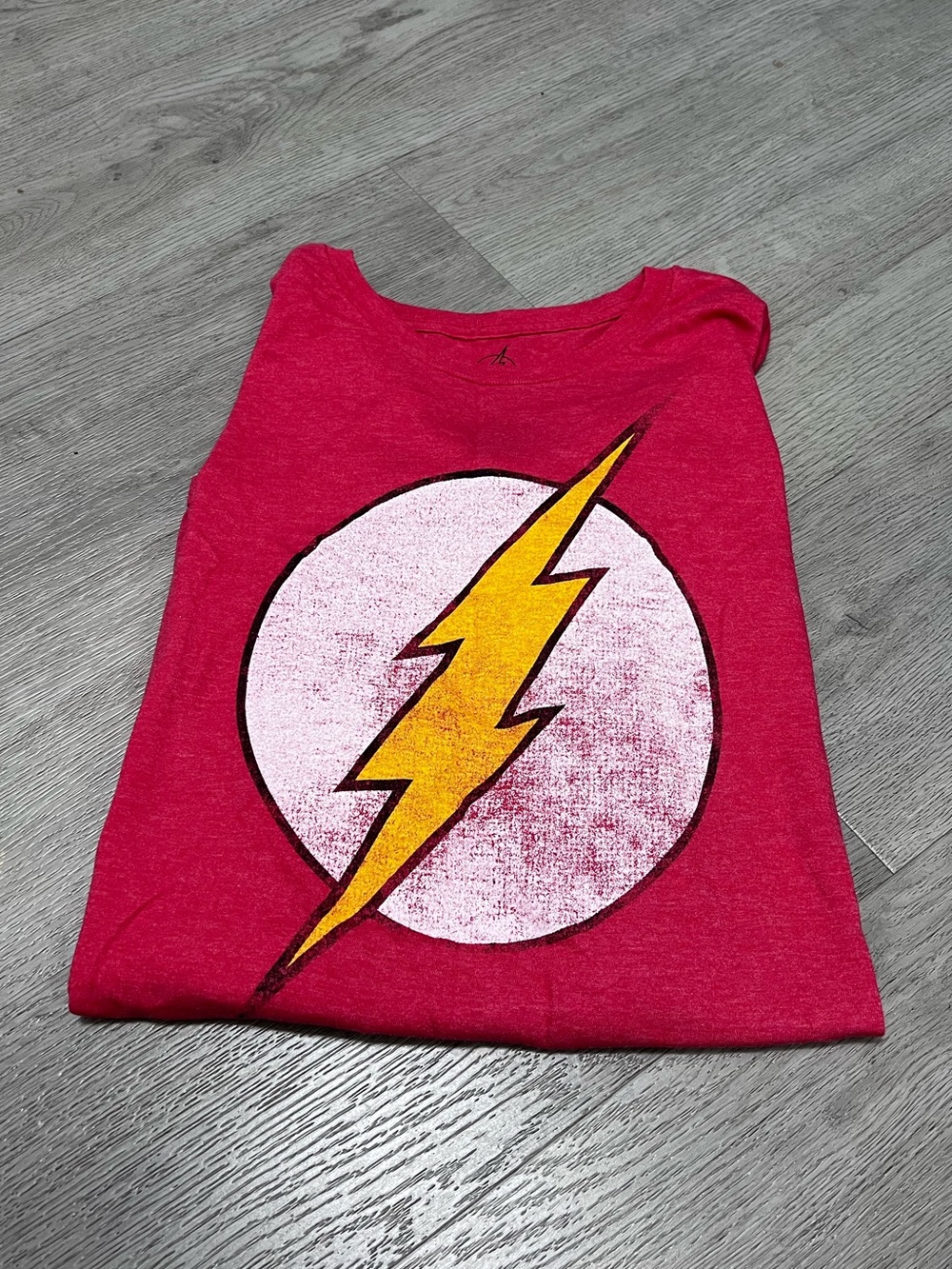 DC Red Short Sleeve Tee with Yellow Lightning Graphic